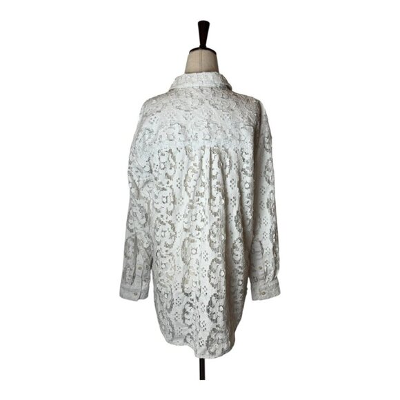 Pilcro Shirt Women Small White Lace Lacey Button Down Top Boho Cottagecore - Picture 6 of 15